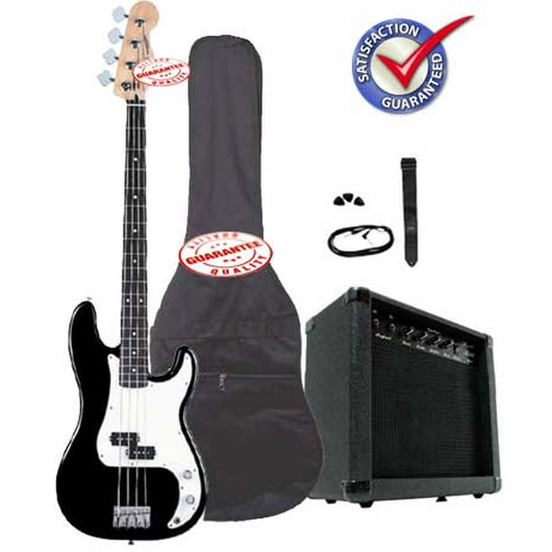 Electric Bass Guitar Pack with 20 Watts Amplifier, Gig Bag, Strap, and