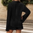 thumbnail image 4 of Women's 2 Piece Shorts Sets Pleated Button Down Long Sleeve Solid Color Shirt Outfits Summer Hawaiian Beach Vacation Loose Suits, 4 of 5