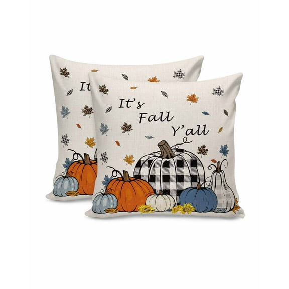 Decorative Throw Pillow Covers 16x16 Inch Set of 2 Pumpkin Fall Decor Pillow Cases for Couch, Maple Leaves Sunflower It's Fall Y'all Vintage Cushion Case for Living Room Bedroom Bed Car Chair