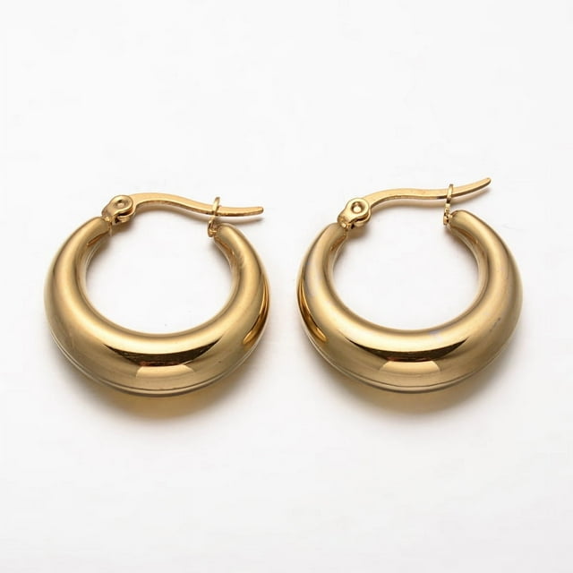 Ring 304 Stainless Steel Hoop Earrings Hypoallergenic Earrings Golden 24x23x7mm Pin: 1x0.5mm