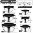 thumbnail image 2 of Mixing Bowls with Lids Set of 9, Vesteel Stainless Steel Mixing Bowls Metal Nesting Salad Bowls Attach with 3 Graters for Kitchen Grating/ Shredding, Size 4.6, 2.6, 2, 1.5, 1, 0.7 QT - Black, 2 of 8
