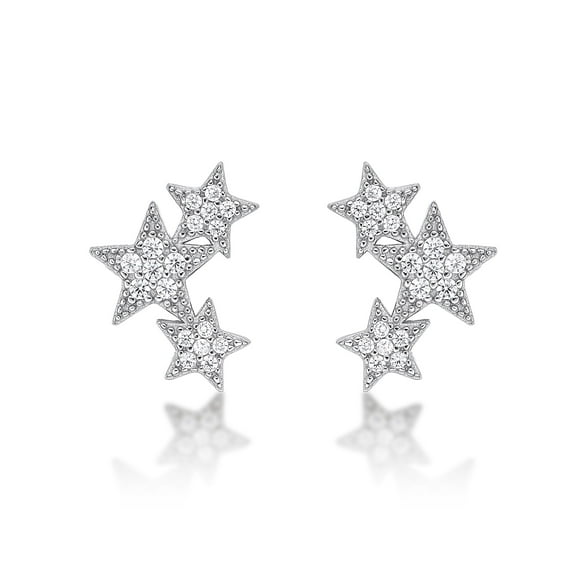 Triple Star Cubic Zirconia Stud Earrings - 13mm - Sterling Silver