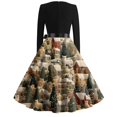 thumbnail image 6 of Women's Fashion Round Neck Casual Slim Christmas Printed Long Sleeve Dresses, Square Neck, Holiday Print, Retro Style, Party Wear, Slim Fit, Festive,Khaki,XL, 6 of 6