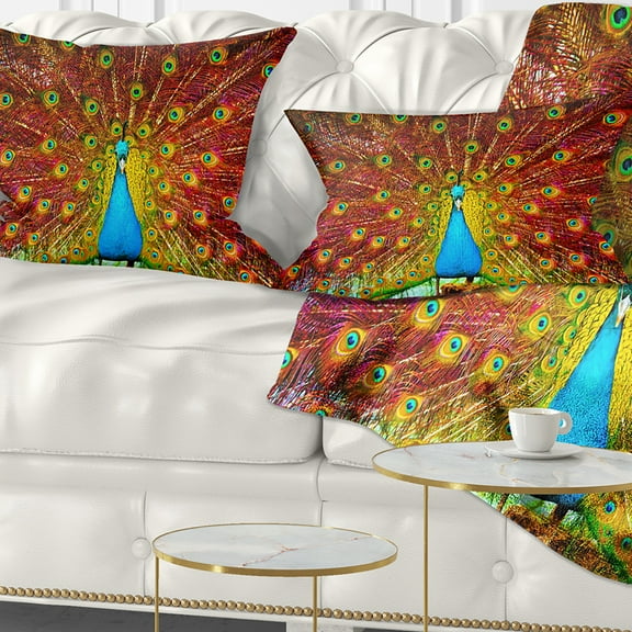 Designart Peacock Dancing - Animal Throw Pillow - 12x20