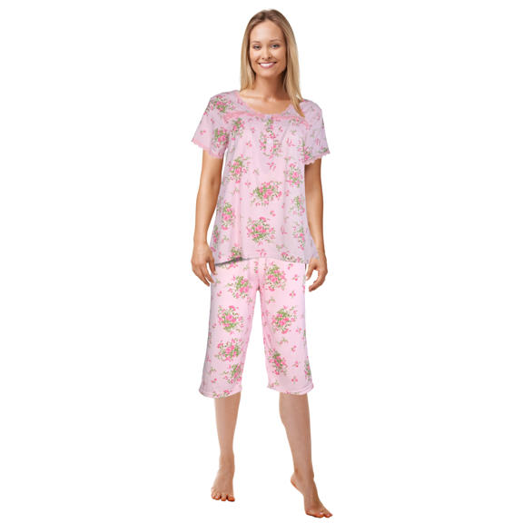 JEFFRICO Pajamas For Women Capri Set Sleepwear Soft Pajamas Short Sleeve Pajama Sleepshirt With Capri Pants