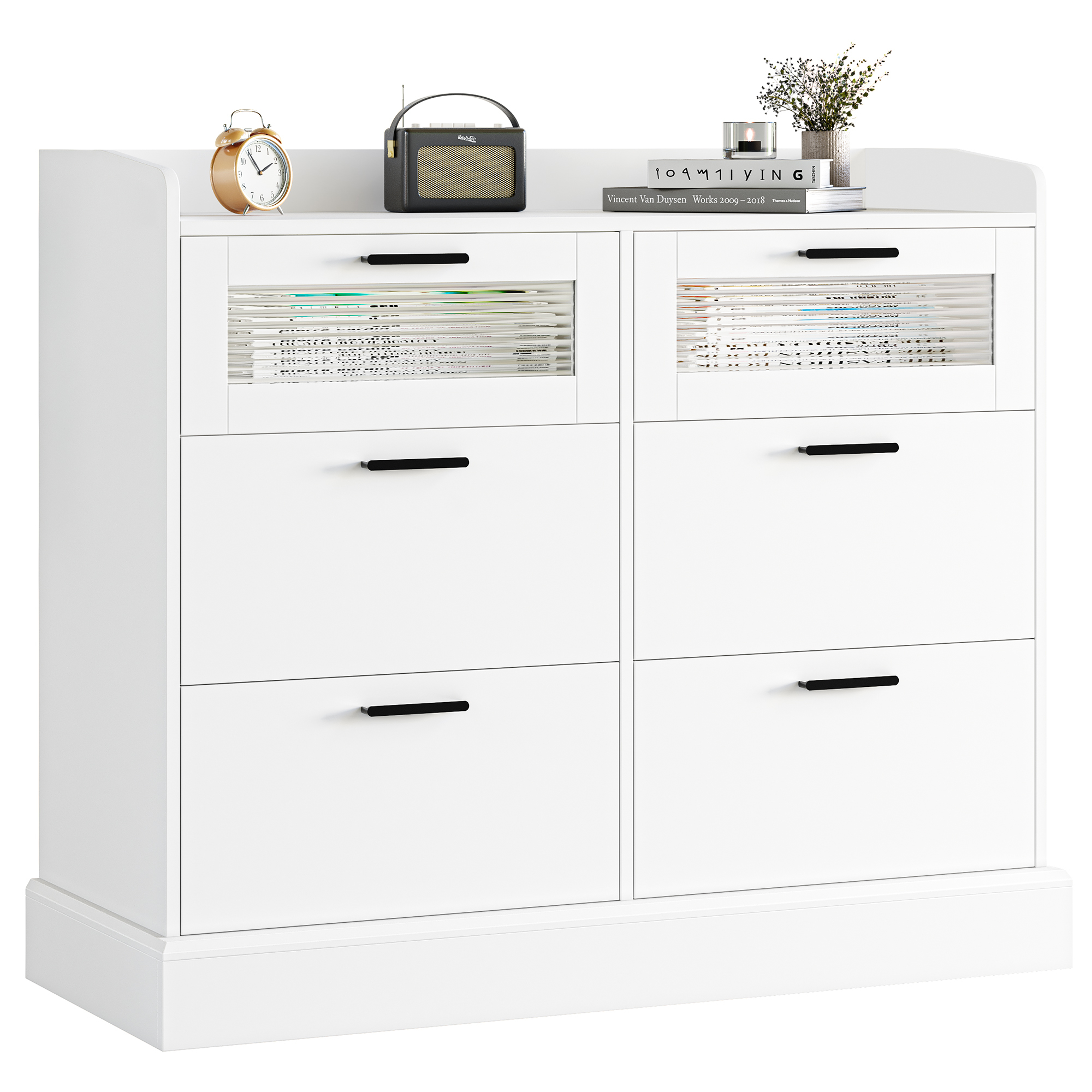 Homfa 6 Drawer Horizontal Dresser with Fence, White Chest Dresser with Glass Drawer for Bedroom - image 4 of 5