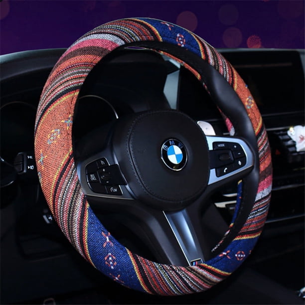 pieza (tipo C, aproximadamente 38 cm) Funda de volante de estilo étnico, funda de volante de tela de lino bohemio, funda de volante étnica universal para automóviles, SUV, furgonetas y camiones