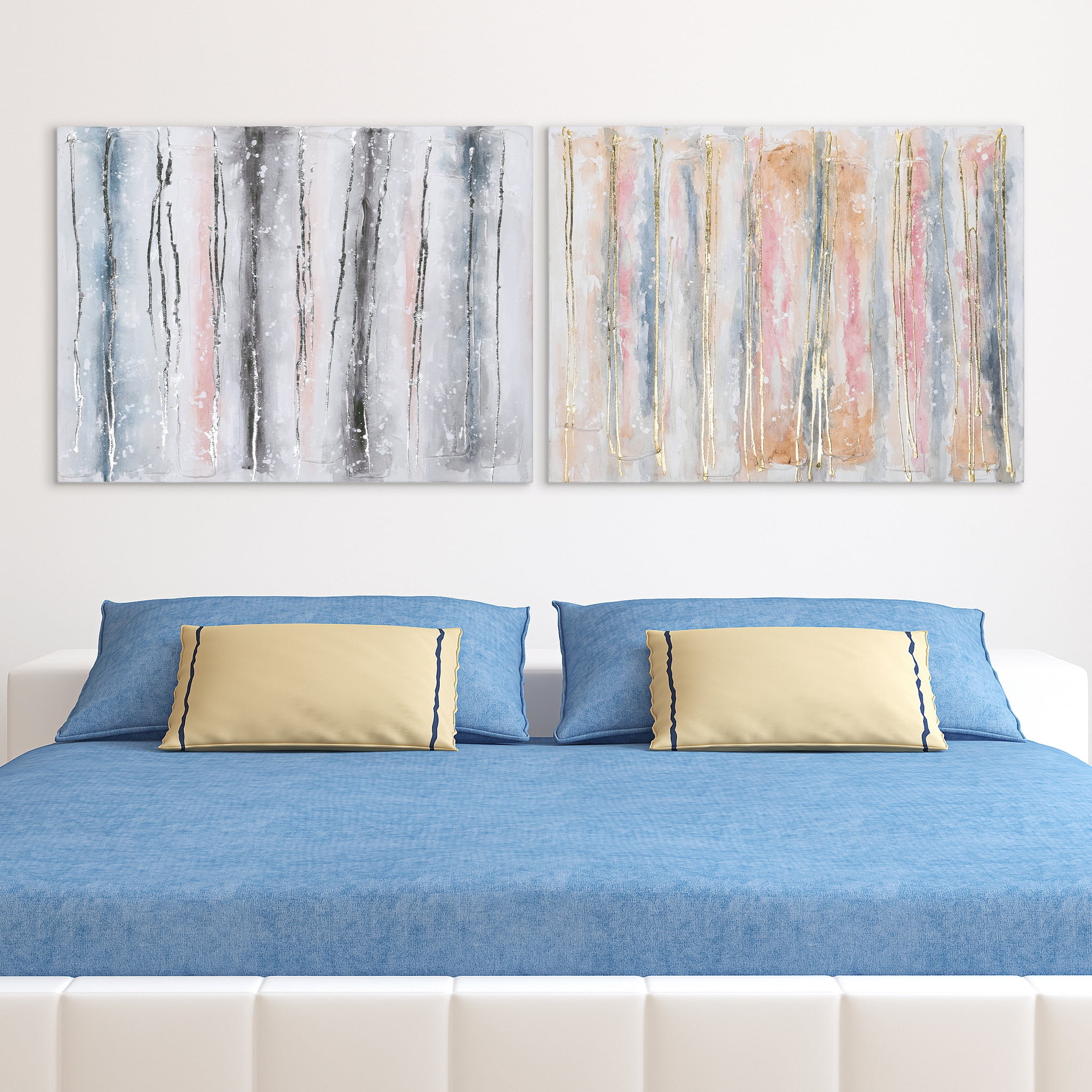 Empire Art Direct Blue & Golden Roads Textured Metallic Hand Painted Wall Art, 30" x 40" each, Ready to Hang