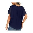 thumbnail image 7 of Olyvenn Womens Ruffle Short Sleeve Chiffon Tops Dressy Casual Cotton Peplum Shirts Round Neck Pleated Blouses Blue XXL, 7 of 7