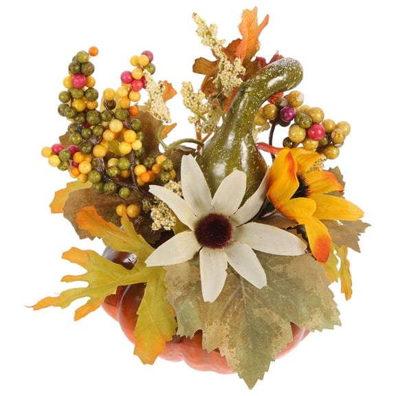 OATIPHO 1Pc Decorative Artificial Pumpkin with Maple Leaf Autumn Ornament Decor for Seasonal Home