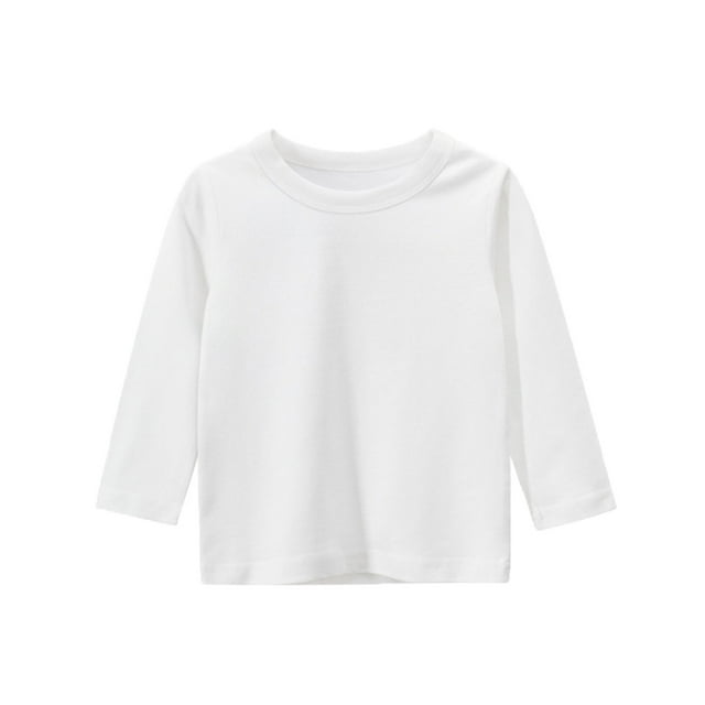 FAOWME T-Shirt Basique à Manches Longues pour Enfants Filles Garçons Col Rond Décontracté Couleur Unie Blanc 1-2 Ans