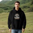 thumbnail image 3 of Men's Long Sleeve Hoodie Pullover Sweatshirt with Front Pocket Circular Bold Text Design: " KNOW PROFECT AND ST TEMINT YCURISE ", 3 of 7