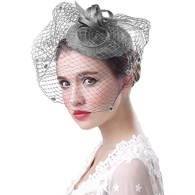 Sombrero de boda para mujer, elegante capó de novia, tocado vintage británico con velo de flores, diadema, tocado, clip, accesorios para el cabello para boda C
