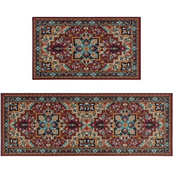 Red Persian Kitchen Rugs Mat Set of 2 Red Kitchen Runner Rug Kitchen Floor Mats Non Slip Red Kitchen Decor and Accessories