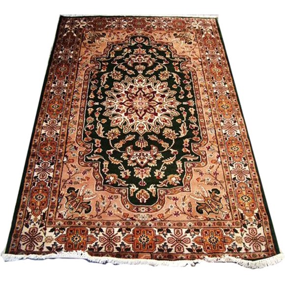 Royal Green Kasha Floral Medallion Hand Knotted Area Rug Wool Silk Carpet (6 X 4)'