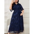 thumbnail image 4 of AURA Women Plus Size L Elegant Midi Dress Tie Waist Shirt Collar Office Dress, 4 of 6