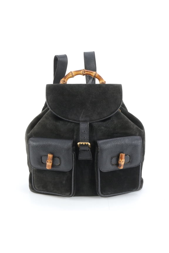 Pre-Owned Gucci Bamboo 003 2058 Leather Backpack, Black, Women's