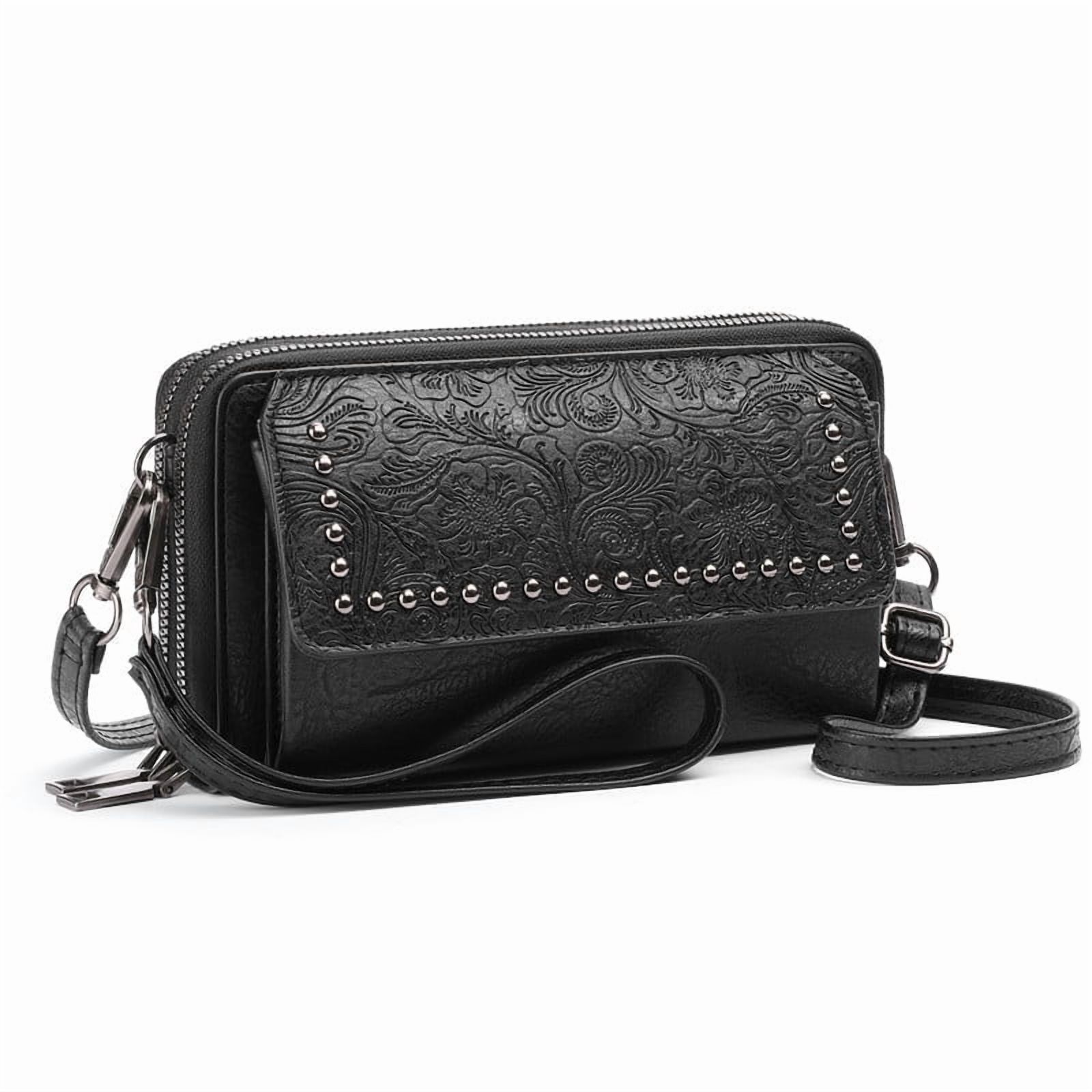 FALAN MULE Crossbody Bags for Women Small Leather Cell Phone Wallet Wristlet Purse with Zip Around 2 Strap
