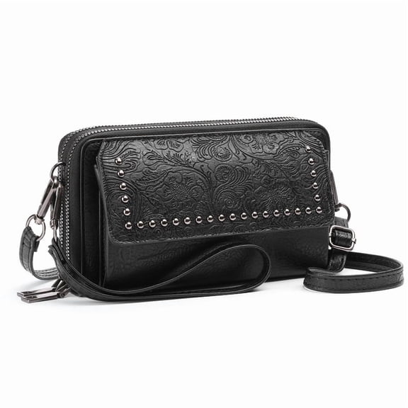 FALAN MULE Crossbody Bags for Women Small Leather Cell Phone Wallet Wristlet Purse with Zip Around 2 Strap