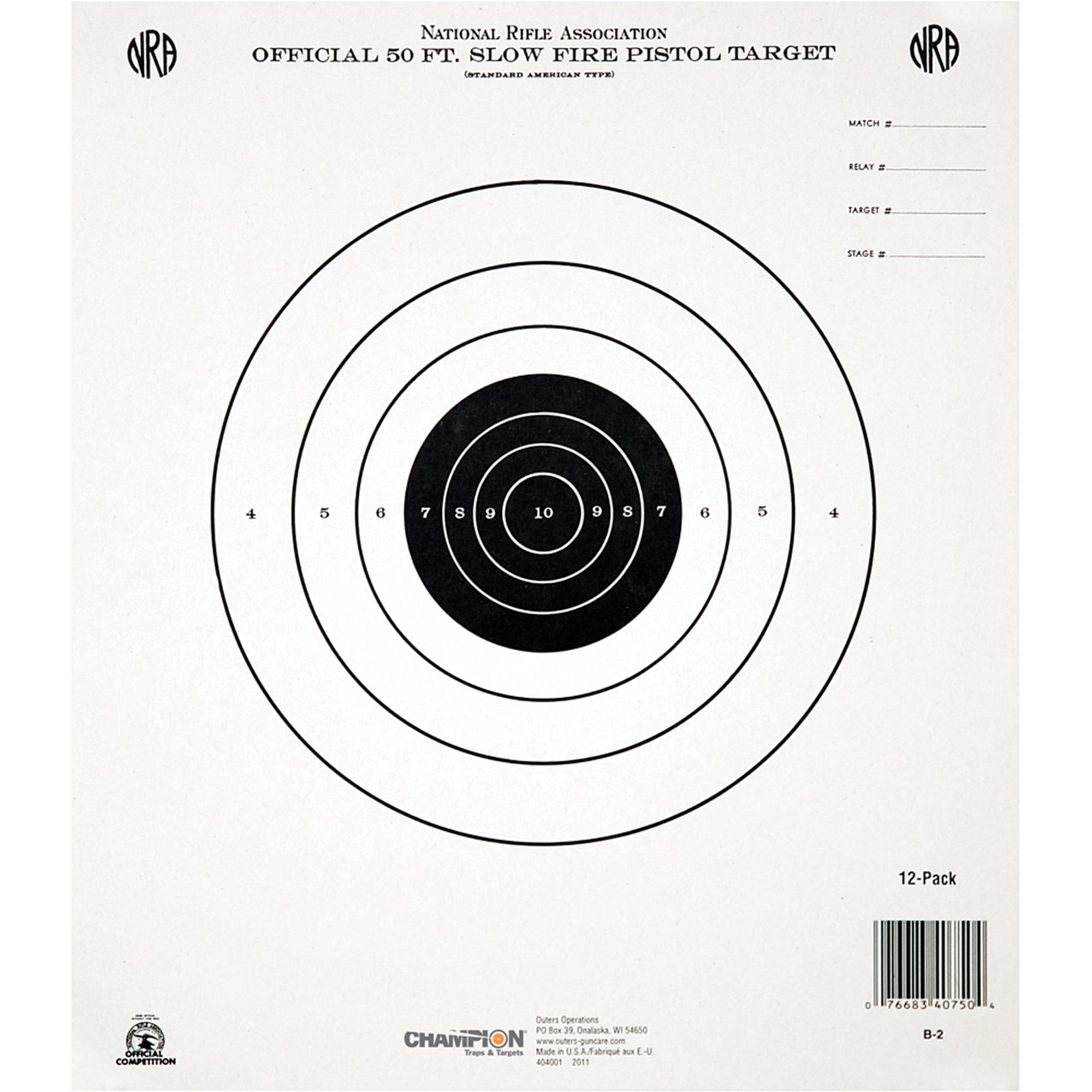 Champion Targets NRA B16 25 Yard Pistol Slow Fire Package of 100 40722 