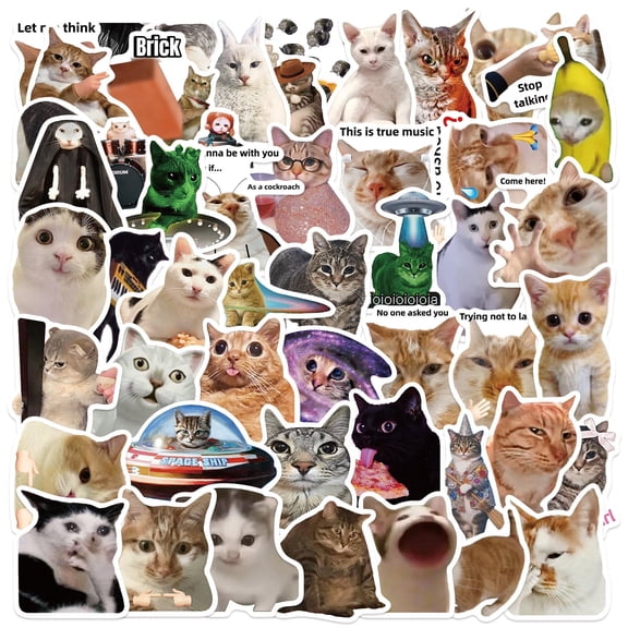 Funny Cat Stickers 50 Pack Waterproof Vinyl Meme Cat Decals for Water Bottles Laptop Phone Skateboard Journal