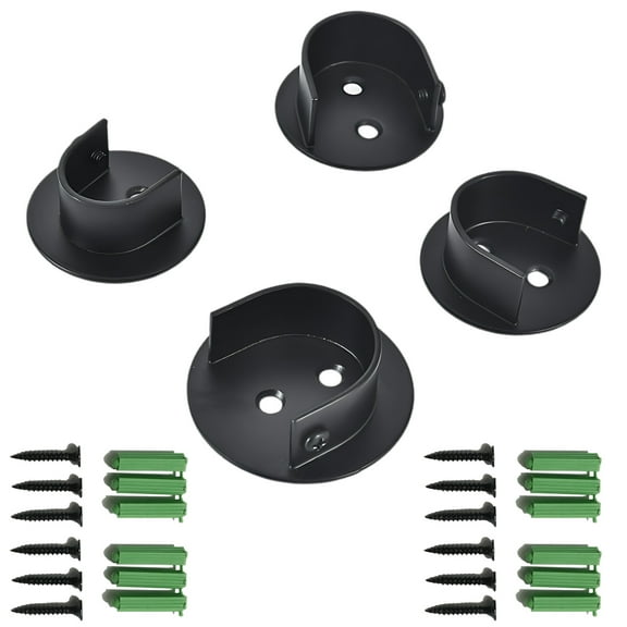 4 Pcs Matte Black Stainless Steel Closet Rod Flange, Open Style Heavy Duty Closet Rod Bracket with Mounting Screws, 2 x 1.5 in 5.2 x 3.8 cm Wardrobe Rail Support Holders