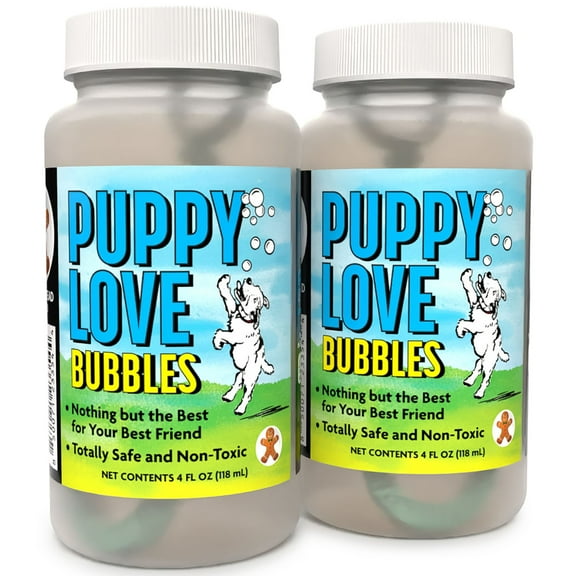 Atomic Bubbles: Puppy Love Bubbles - Gingerbread Scented 2 Pack - 4oz Bottles, Dog Interactive Toy, Pet Safe, Non-Toxic, In-Outdoor Play, Long Lasting