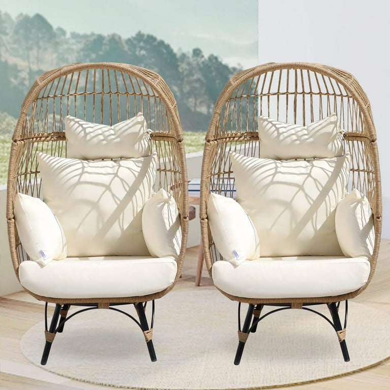 NICESOUL 2 Pieces Yellow Patio Stationary Egg Chair Boho Patio Lounge Chair Wicker Outdoor Egg Chair with Legs 440 lbs