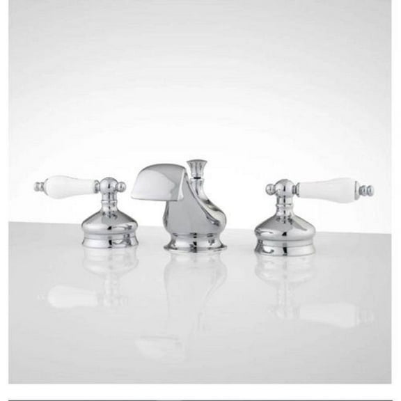 Signature Hardware RS-BM615PL-LF-CP-kit Shannon Widespread Bathroom Faucet - Porcelain Lever Handles - Chrome