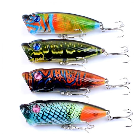 BESTSKY 5 Pack Topwater Popper Fishing Lures 2.56 Inch Hard Bait with 2 Hooks Lifelike Floating Poppers for Bass Trout Panfish