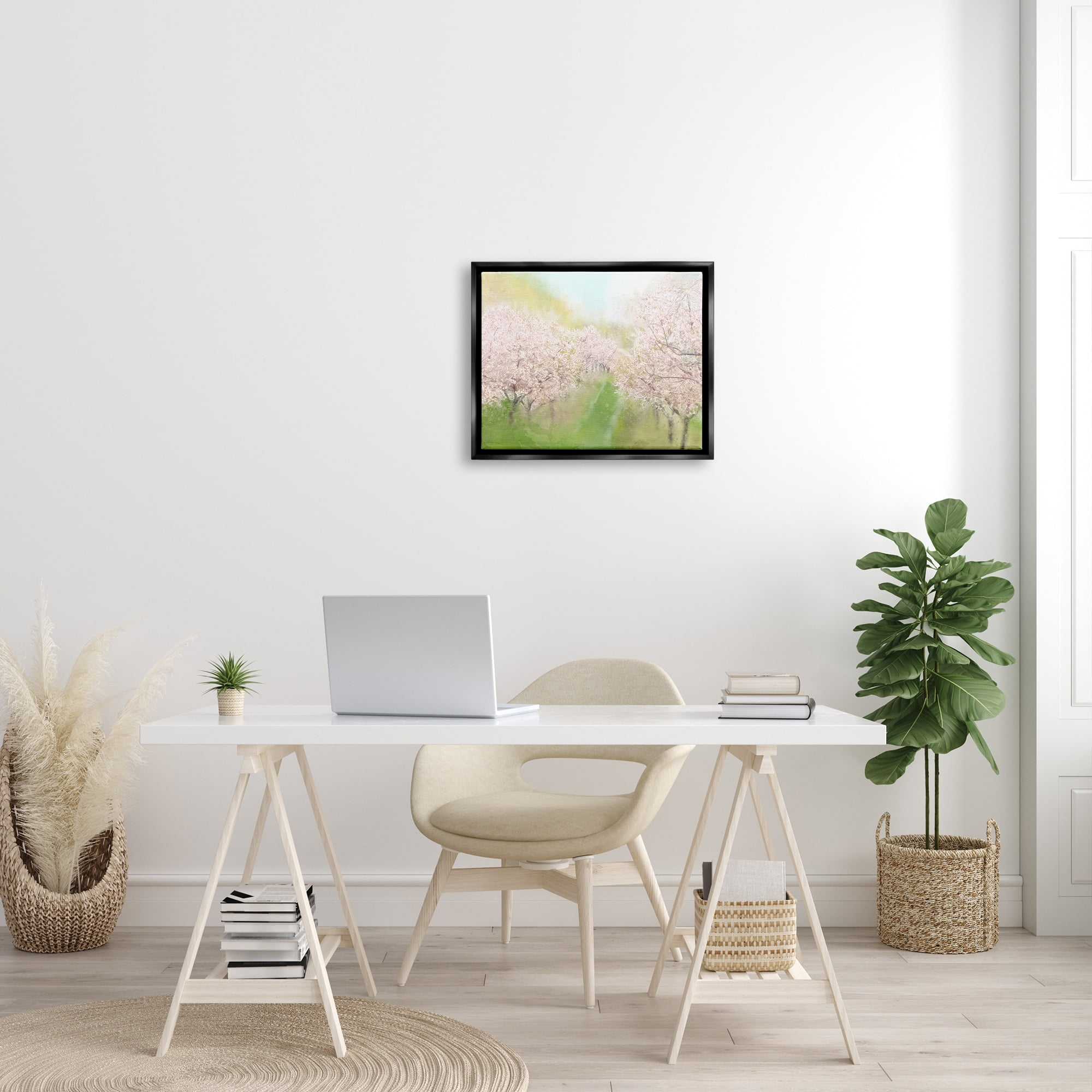 Stupell Industries Spring Cherry Blossom Orchard Grove Pink Petals Painting Jet Black Floating Framed Canvas Print Wall Art, Design by Kim Allen