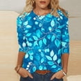 thumbnail image 2 of YUGYXL Women's 3/4 Length Sleeve Shirts Casual Crew Neck Comfy Blouses Vintage Flower Graphic Tees Dressy Soft Tunics Tops Holiday Clothes, 2 of 5