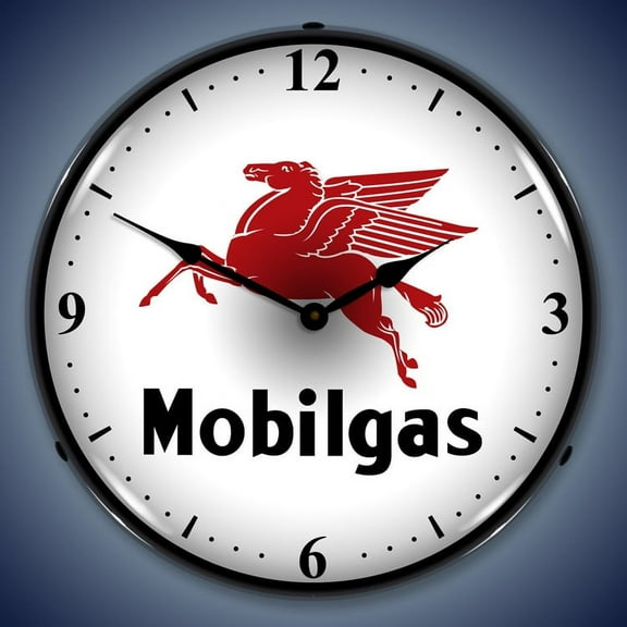 Mobilgas Wall Clock, Lighted: Gas / Oil Theme