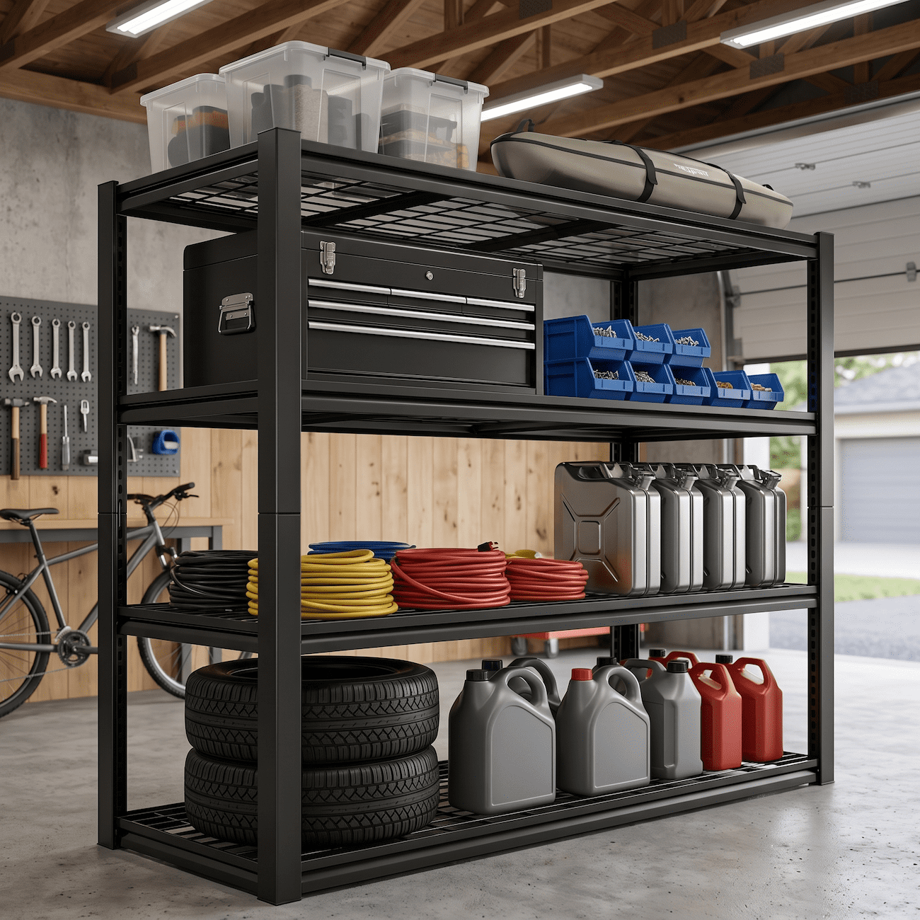 Heavy Duty Garage Shelving Unit, 4-Tier Metal Storage Shelves, Adjustable Freestanding Industrial Garage Shelf Rack, Durable Steel Storage Rack for Basement, Workshop, Warehouse, 40"W x 20"D x 60"H