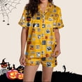 thumbnail image 6 of XINPING Halloween Pajama Set Whimsical Halloween Printed Pajama Notched Collar and Short Sleeves Cozy Home Loungewear In Short Pants for Fall and Holidays L, 6 of 8