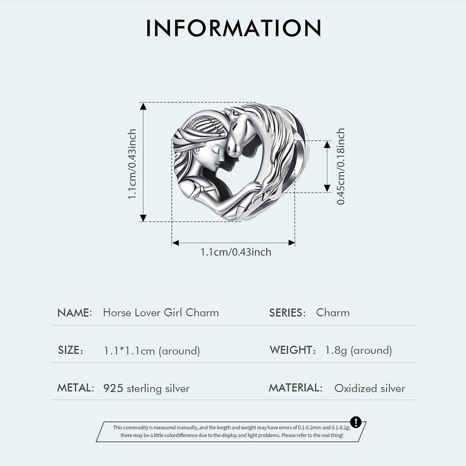 Horse Lover Girl Charm 925 Sterling Silver Charm,Charm for Bracelets , Perfect Gift for Women
