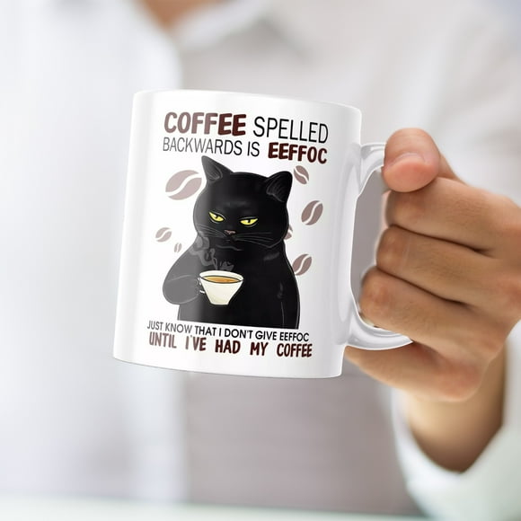 Boreal Craft Funny Coffee Cat Mug Is The Coffee Backwards 11 Oz Cute Mug Very Funny Cat Print Mug Vegan Mug Set