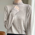 thumbnail image 5 of Womens Sweater Fall Long Sleeve Half-turtleneck Knitted Pullover Tops Wood Ear Edge Solid Color Loose Soft Basic Blouse Outfits, 5 of 5
