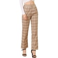 thumbnail image 1 of Pantalones a cuadros casuales Allegra K para mujer con bolsillos pierna recta color Marrón caqui claro XL, 1 of 6
