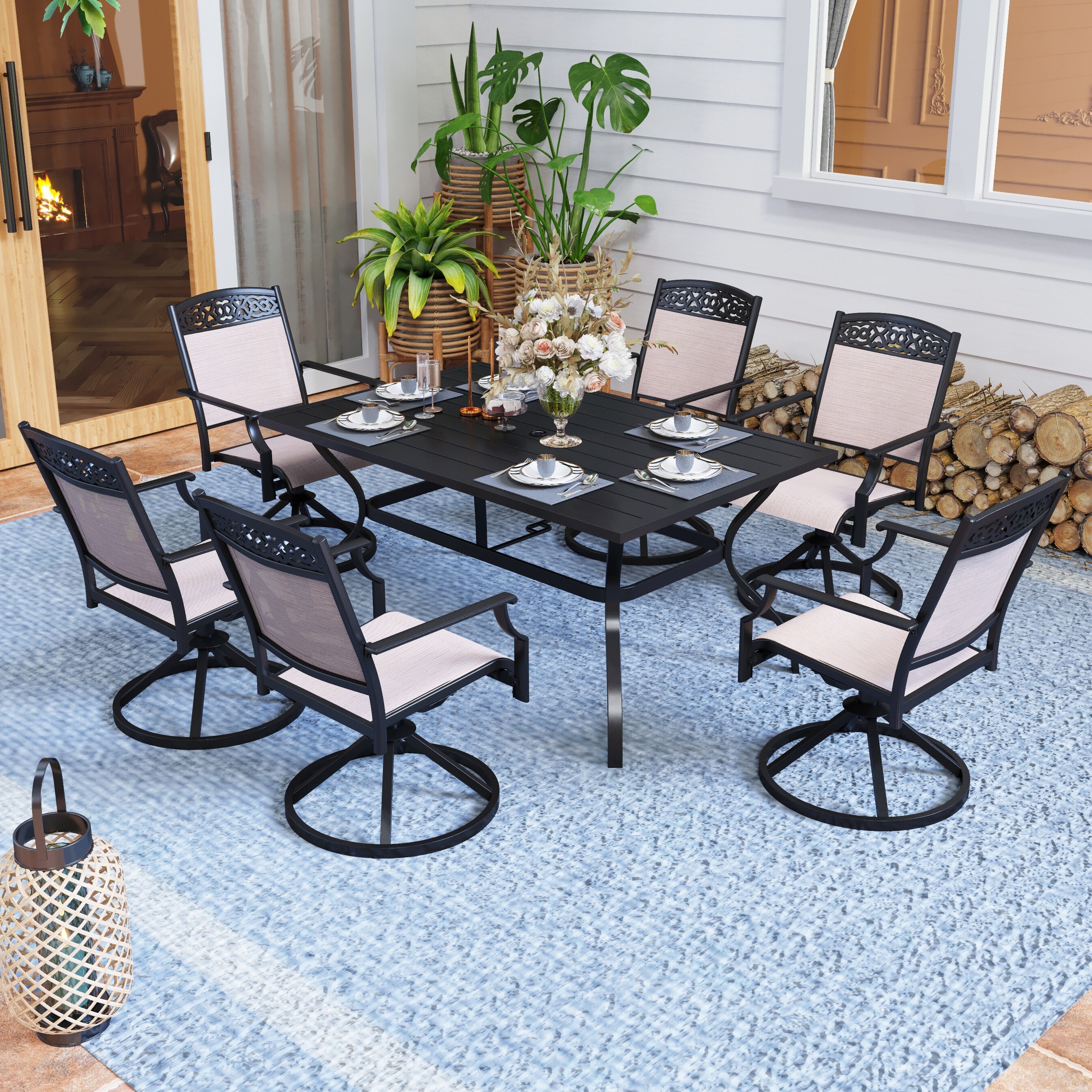 Phi Villa 5/7-Piece Cast Aluminum Patio Dining Set wtih Stackle or Swivel Chairs and 1 Metal Table 4StackableChair - image 2 of 5