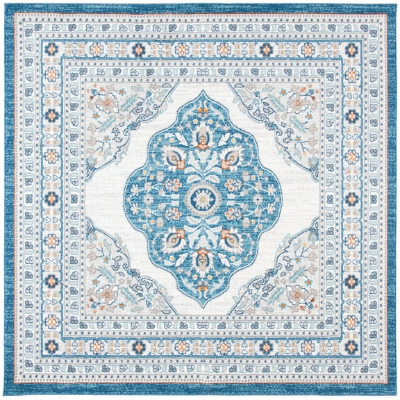 SAFAVIEH Liberty Pemala Oriental Polyester Area Rug, Dark Blue/Ivory, 6'7" x 6'7" Square