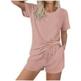 thumbnail image 2 of Annhoo Womens Lounge Sets Summer 2 Piece Knitted Clothes Short Sleeve Crewneck Tops and Shorts Loose Loungewear, 2 of 6