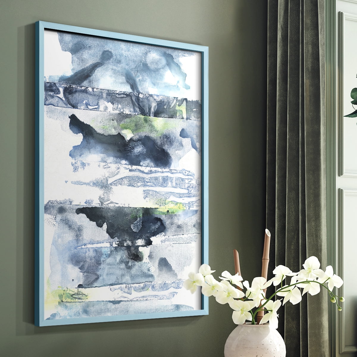 Blue Memories II Framed Print in Blue Solid Wood Framed Print No Nail Hanging