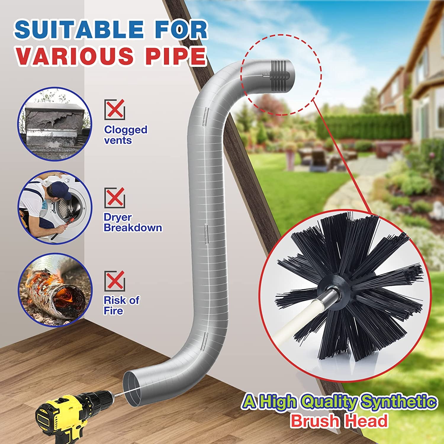 Azdele 6-Piece 30FT Dryer Vent Cleaner Kit, Dryer Vent Cleaner