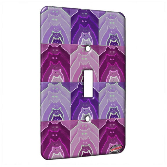 KuzmarK™ Single Gang Toggle Switch Wall Plate - Colorful Stacking Kitties Abstract Cat Electric Art by Denise Every