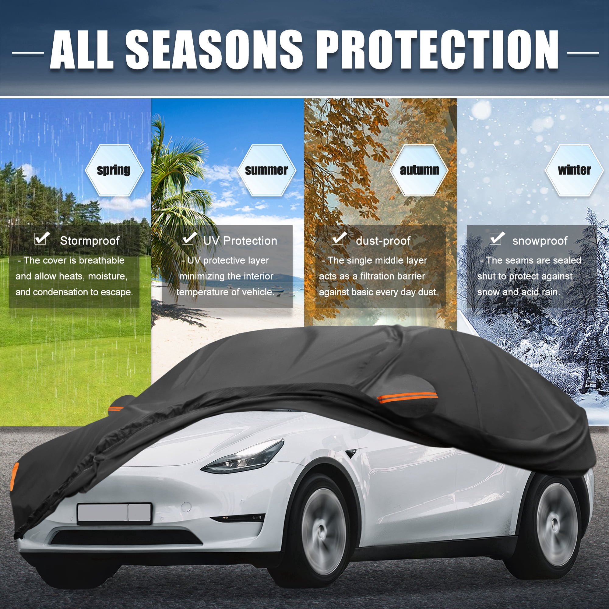 Unique Bargains Car Cover 210D-PU Oxford Outdoor Full Car Cover Waterproof Windproof Black for Tesla Model Y 2020-2023
