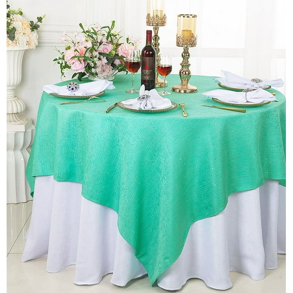 Wedding Linens Inc. 72'' x 72'' Square Sequins Paillette Burlap/Flax Hessian Polyester Table Overlays, Table Toppers, Tablecloths for Wedding Party Events Luxury Dcor use - Tiff. Blue