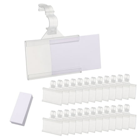 Uxcell 60pcs Wire Shelf Label Holder 2 x 1.4 Inch with Label Papers for Basket, Clear