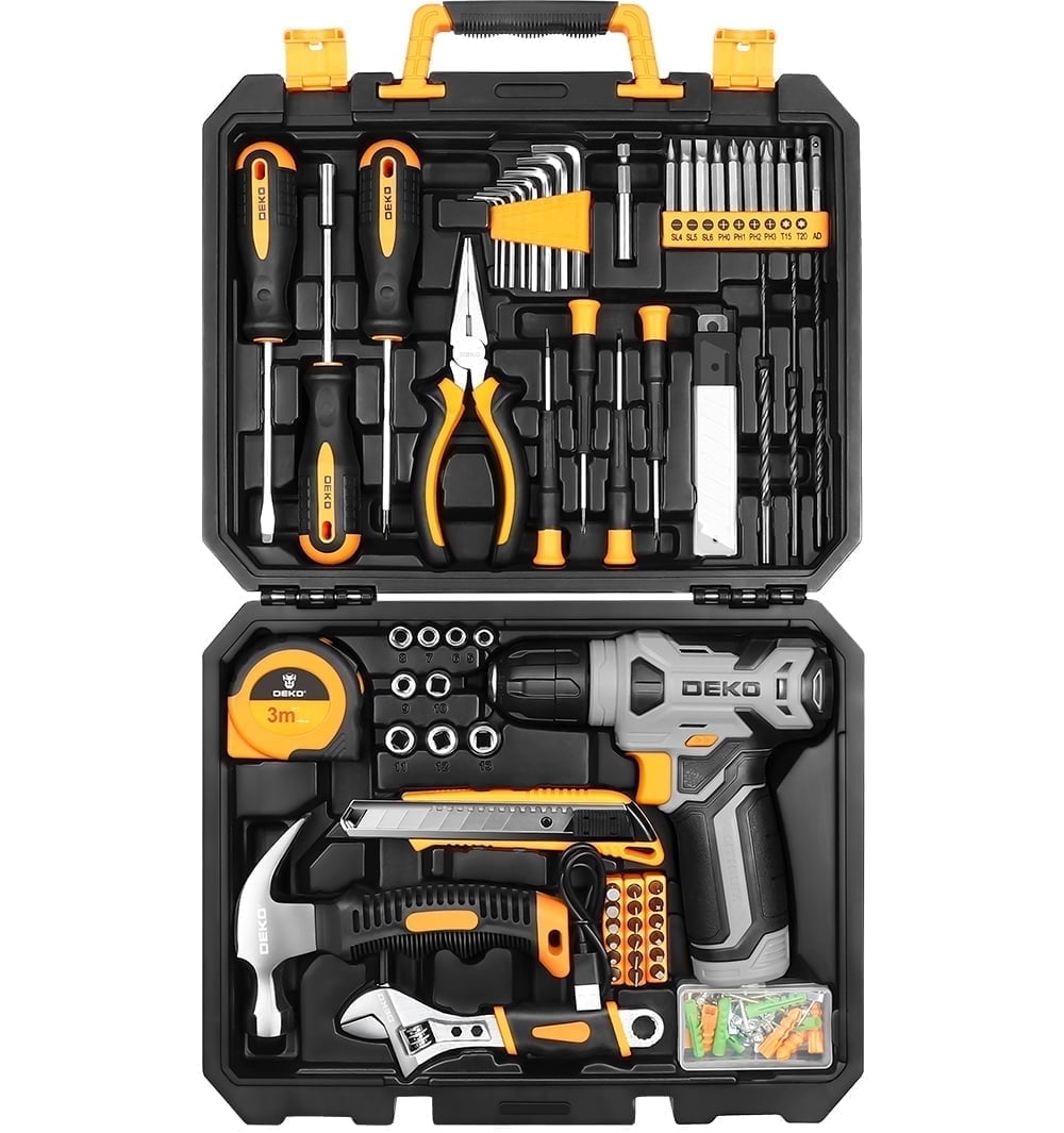 DEKO 126Pcs Power Tool Kits with 8V Cordless Drill Professional House Repair Driver Set
