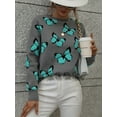 thumbnail image 1 of Suéter de mujer de punto holgado de talla grande con cuello redondo y estampado de mariposas de estilo europeo y americano para invierno, 1 of 6